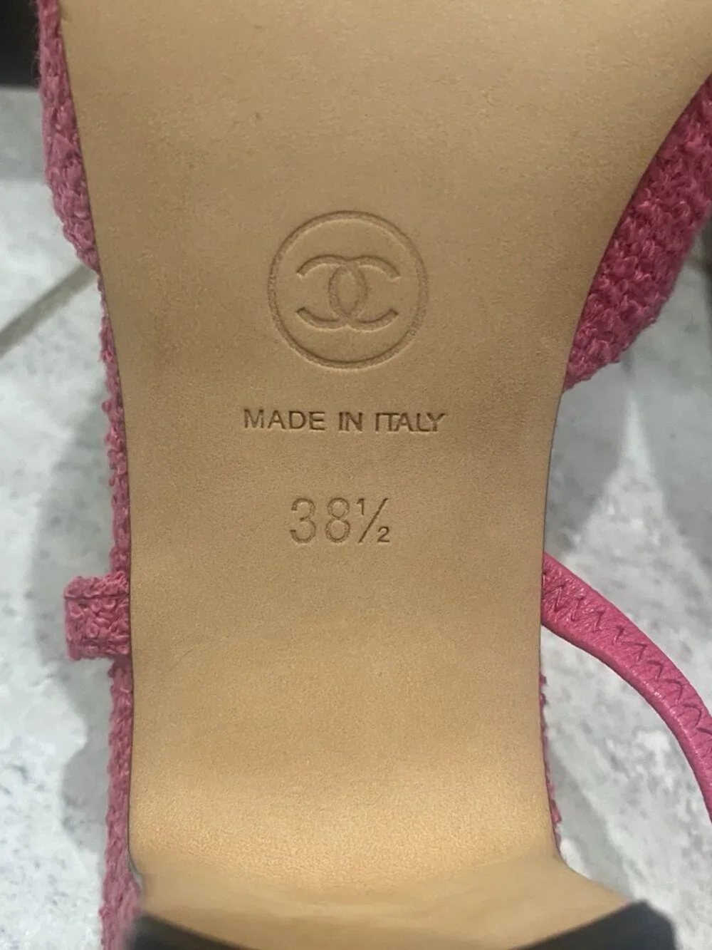 Chanel Slingback Tweed Pink & Black Grosgrain Pump Sandal Heels Women’s 38.5
